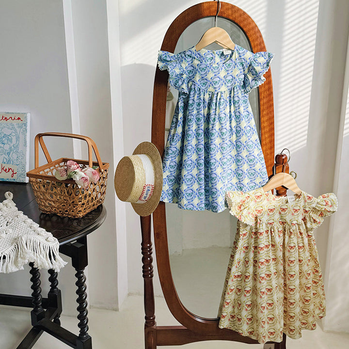 Pige Floral Print Ruffles Kjole Stilla