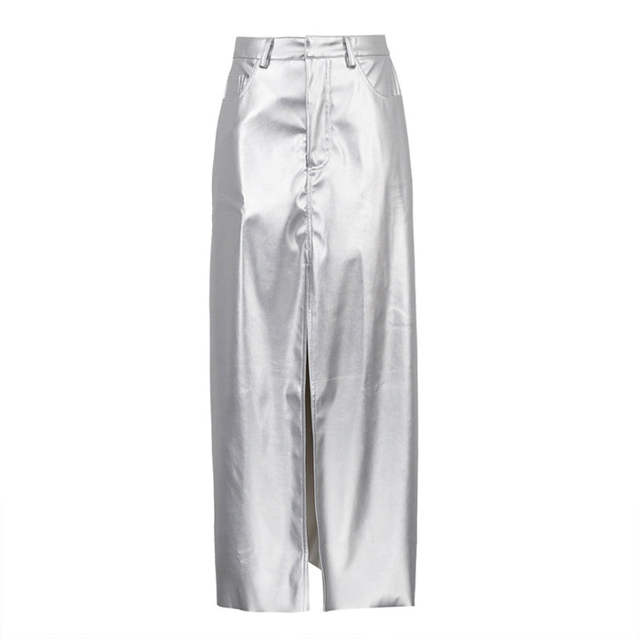 Dame Elegant Maxi-nederdel i metallisk skinnende materiale med slids Stilla