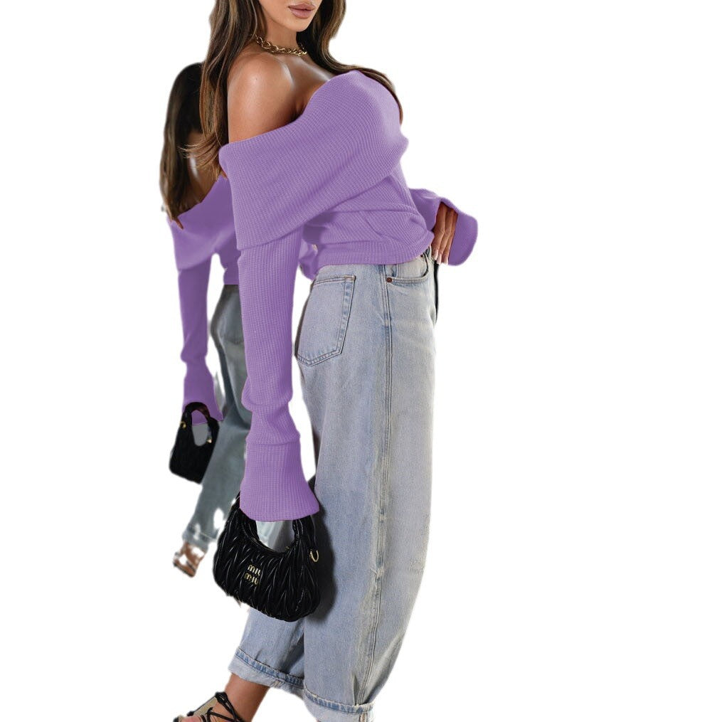 Damer langærmet off-shoulder pullover med vidde snit Stilla