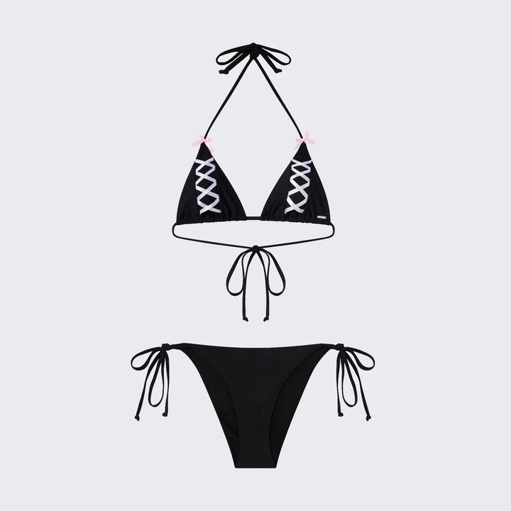 Dame triangel-bikini med raffinerede snøredetaljer Skovae
