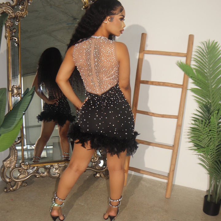 Dame Strass-besat Mesh-kjole Stilla