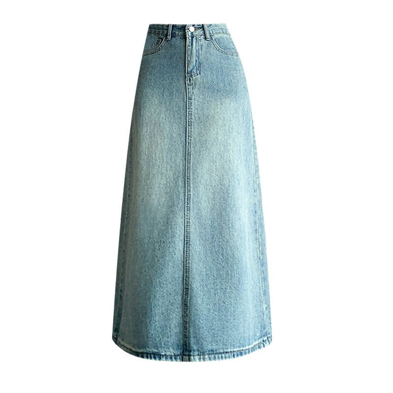 Kvindernes denim maxi nederdel med sideslids Stilla