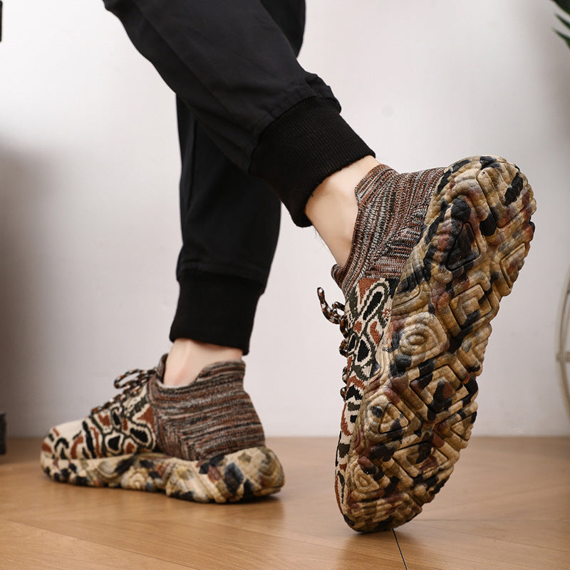 Unisex nan strikket sokkensneaker med camouflage-motiveret, støddæmpende profilsål Skovae