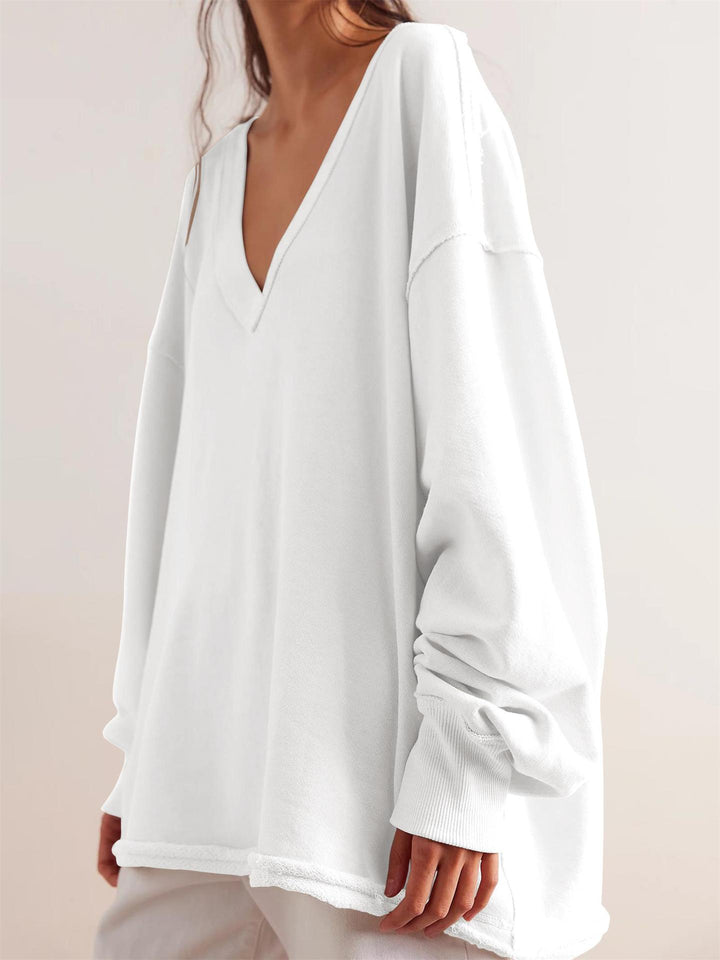 Dame Oversized Sweatshirt med dyb V-hals og afslappet snit Stilla