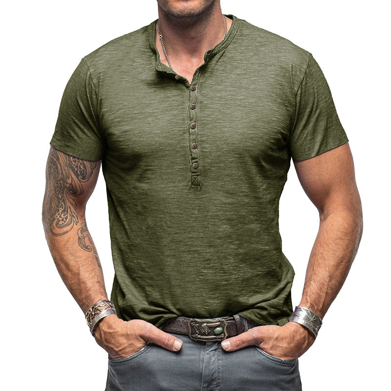 Herrer Henley-T-shirt med moderne snit og knapbar udskæring Stilla