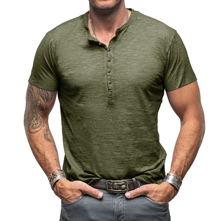 Herrer Henley-T-shirt med moderne snit og knapbar udskæring Stilla