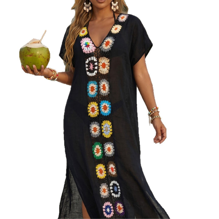 Damer hækle-strandkimono med blomster patchwork-design Skovae