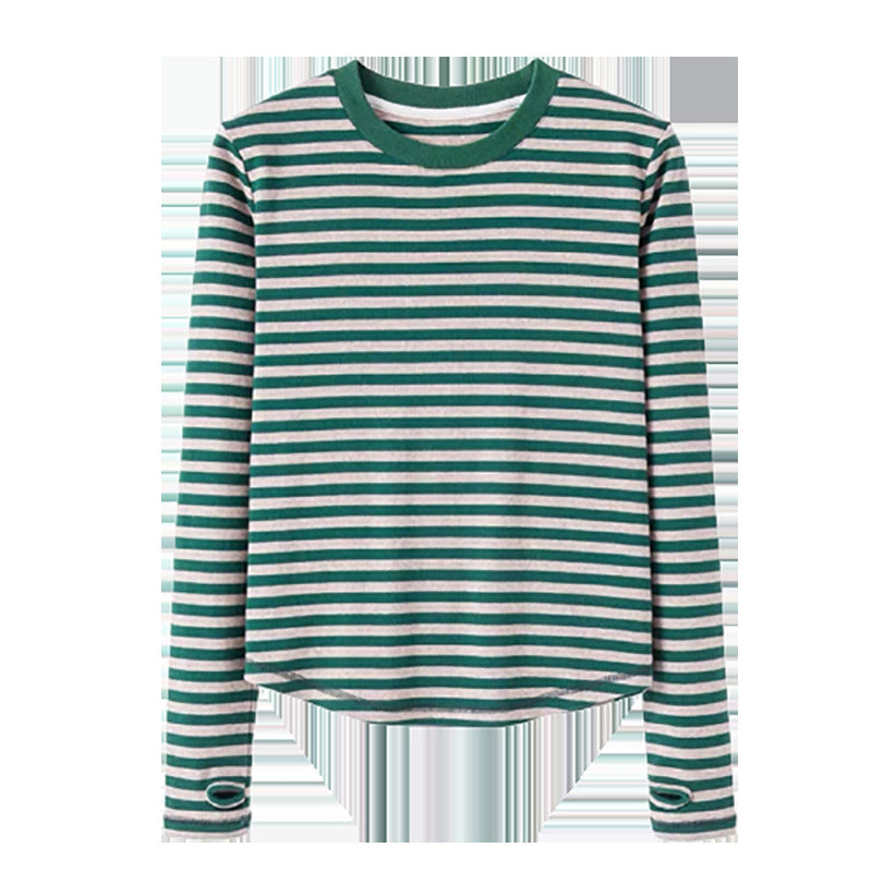 Dame casual langærmet skjorte med fashionable stribemønster og tommelhuller Stilla