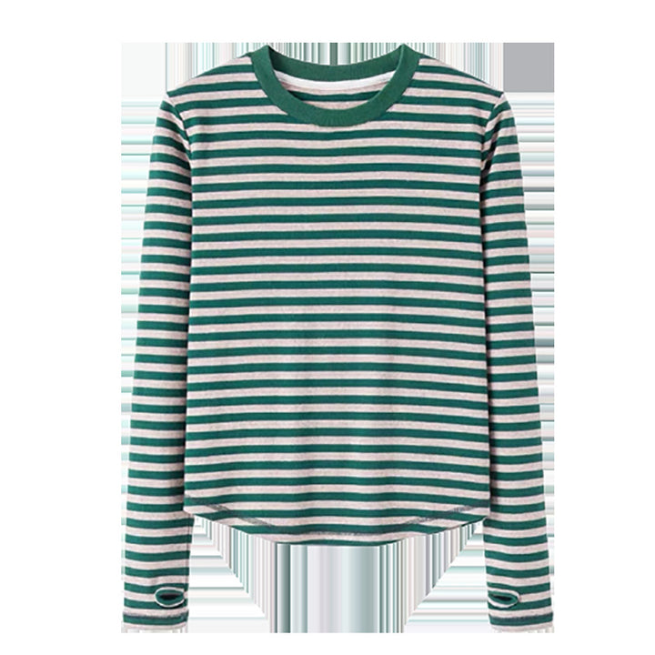 Dame casual langærmet skjorte med fashionable stribemønster og tommelhuller Stilla