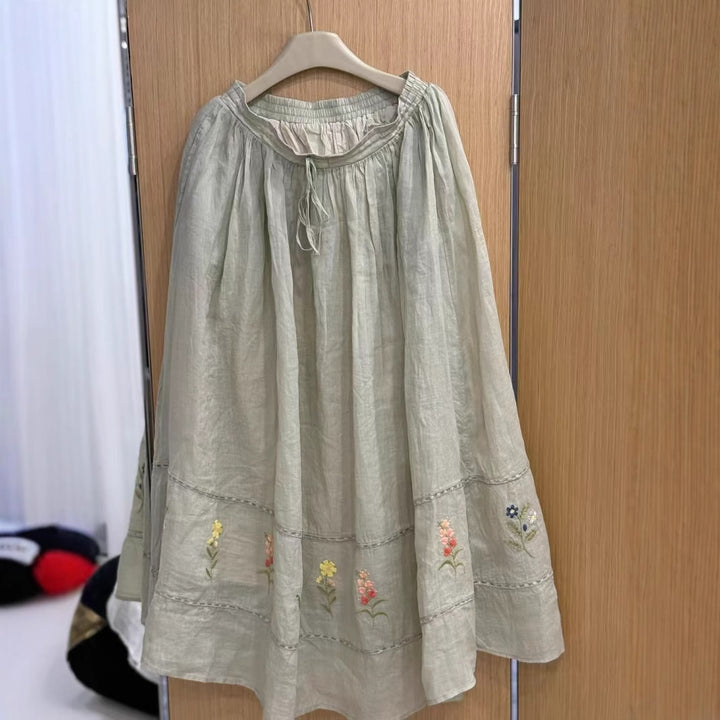 Femme Elegante Bestickede Maxi-Nederdel Stilla