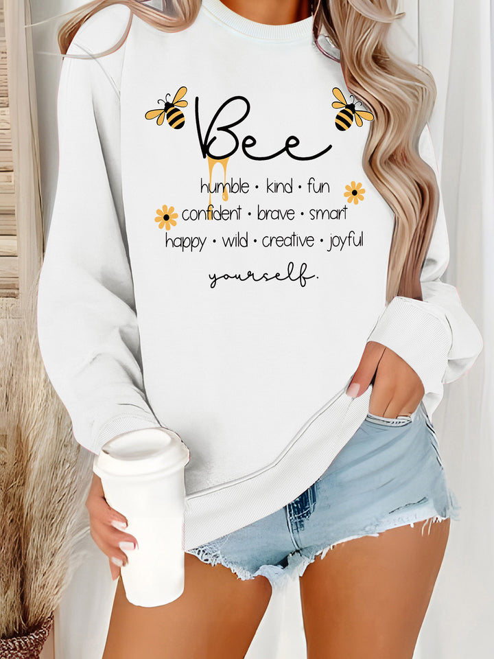 Dame sweatshirt med inspirerende bi-motiv og positive affirmationer Stilla