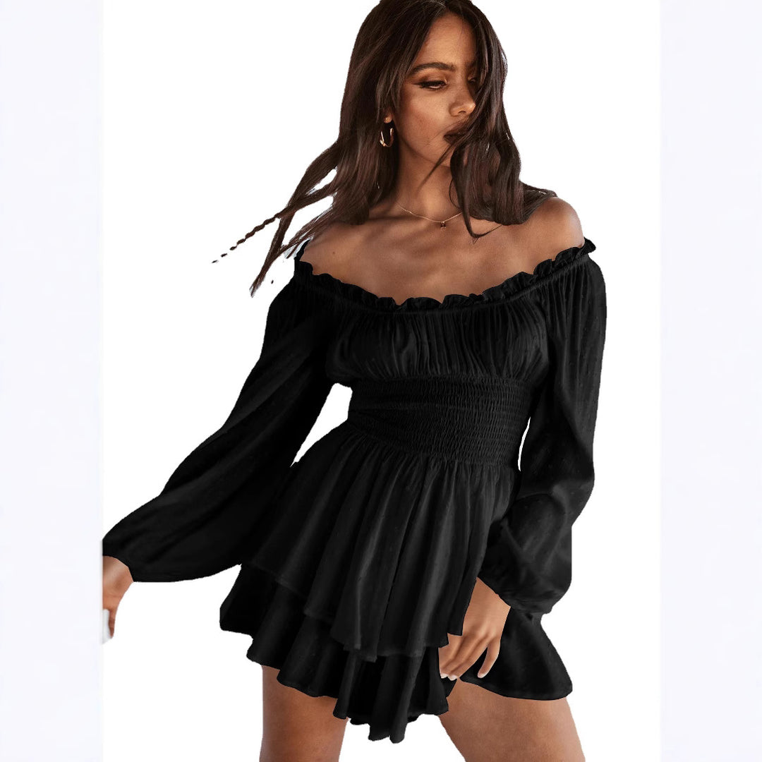 Dame Off-Shoulder Minikjole med voluminøse ærmer og ruffles design Stilla