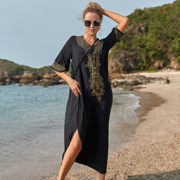 Dame Kaftan med kunstnerisk, detaljeret broderidesign og luftige ærmer Stilla