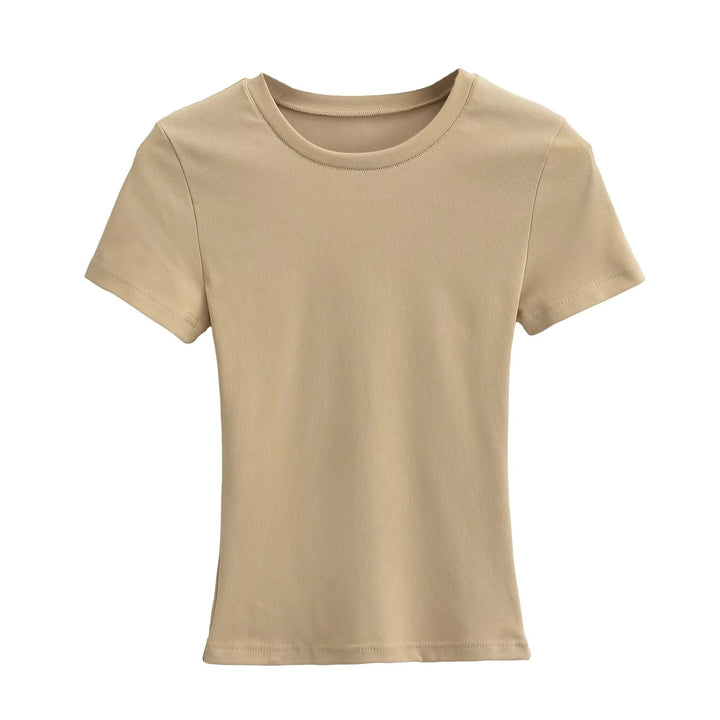 Damer figursyet Basic-T-shirt lavet af åndbart bomuldsblanding med rund halsudskæring Stilla