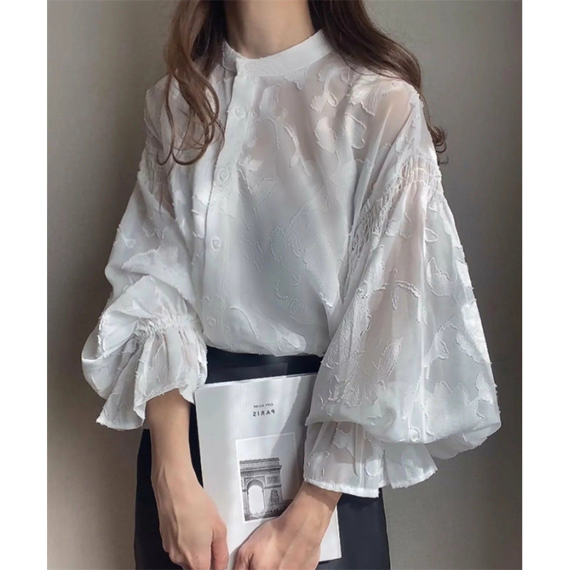 Dame Gennemsigtig Blomster Broderet Bluse Stilla