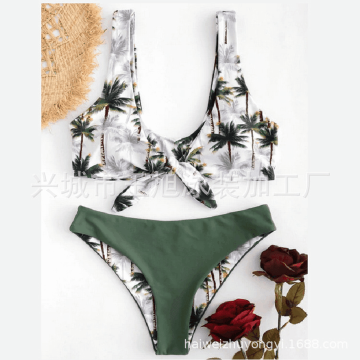 Dame bikini sæt med moderne knudedesign og blomster mønster Stilla