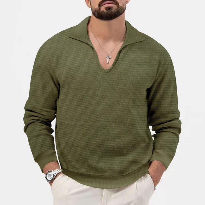 Herrer moderigtig V-hals pullover med struktureret design Stilla