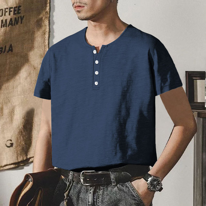 Herre høj kvalitet kortærmet Henley T-shirt med moderne knapper og behagelig pasform Stilla