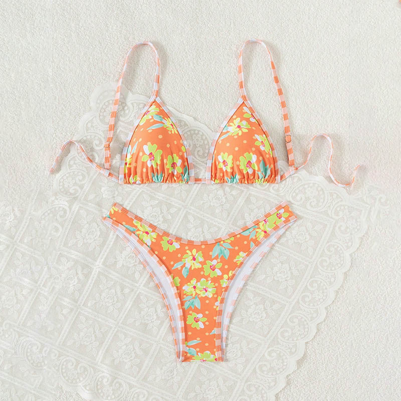 Dame trekant-bikini med blomsterprint og justerbare stropper Skovae