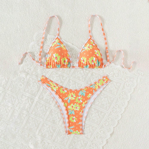 Dame trekant-bikini med blomsterprint og justerbare stropper Skovae