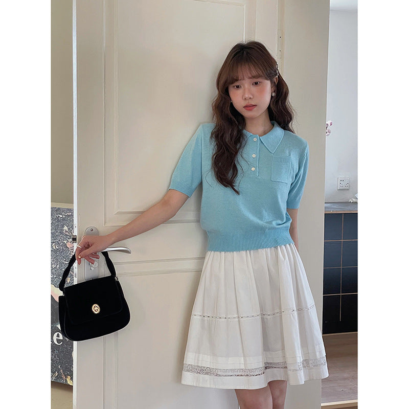 Dame elegant poloshirt med stilfuld krave og fin struktur Stilla