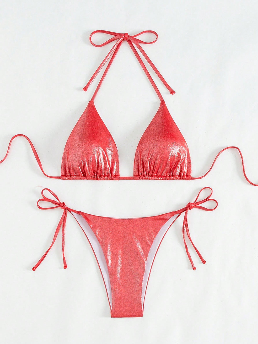 Dame Triangel-Bikini med glinsende overflade og justerbare snore Stilla