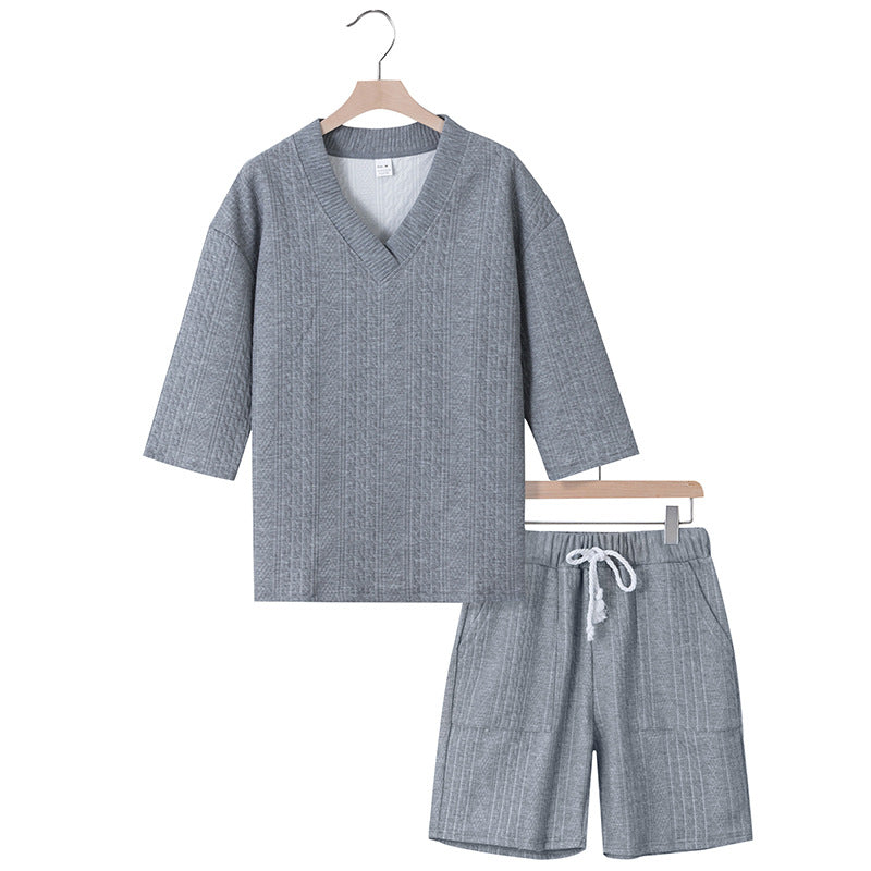 Unisex nan afslappet lounge-sæt med V-hals-top og snorbund-shorts Skovae