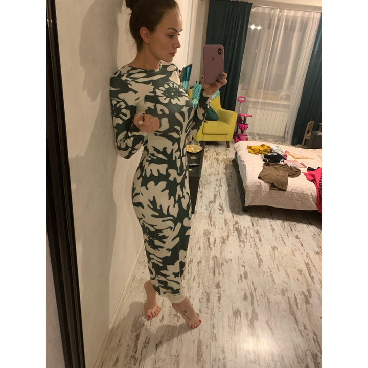 Dame Bodycon-kjole med dyb rygudskæring og blomsterdesign Skovae
