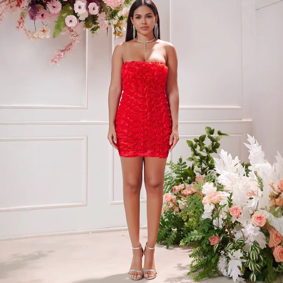 Dame Uden Stropper Blomstersmykke Mini Kjole Stilla