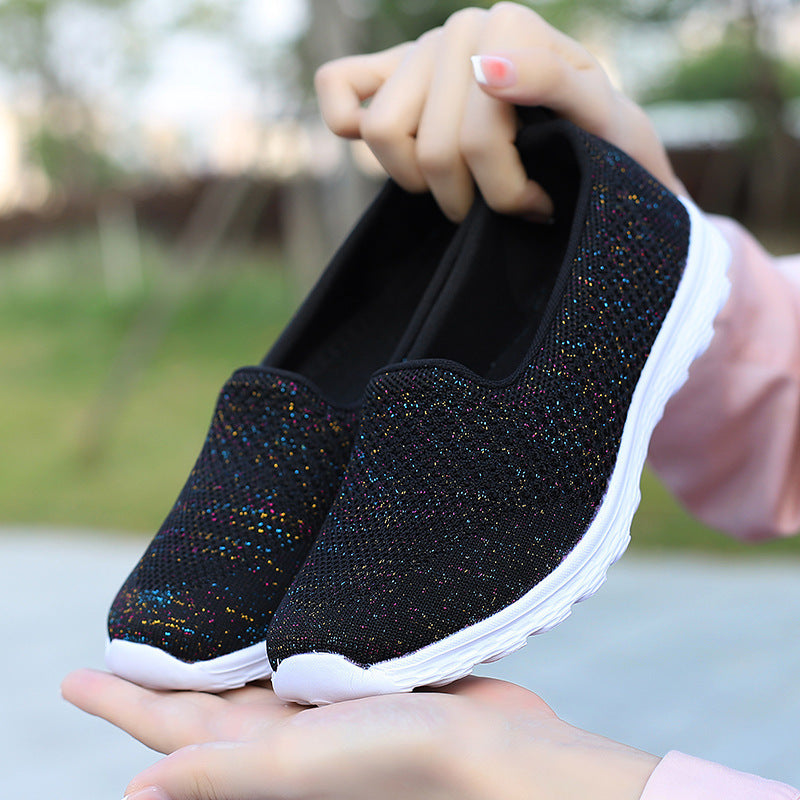 Damer nan lettere strikket slip-on sneakers med glimmertråde, elastisk indgang og fleksibel let sål Skovae
