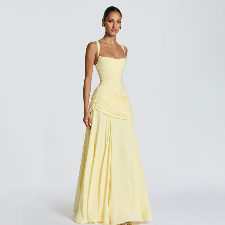 Dame Elegant Maxikjole med raffineret drapering og smalle spaghetti-stropper Skovae