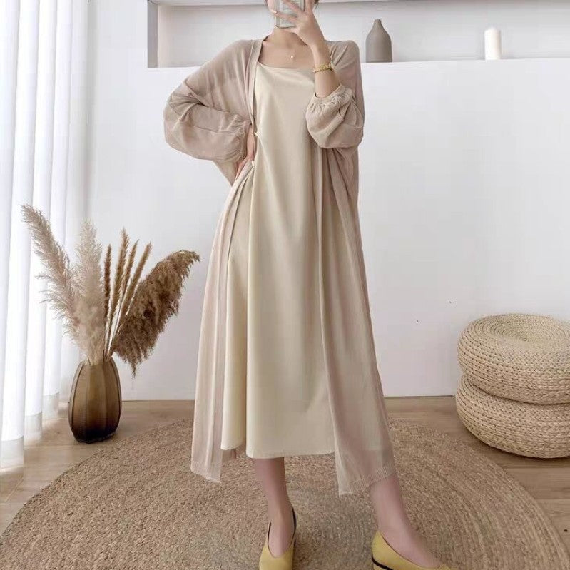 Dame maxi kjole med let kimono overlay Stilla