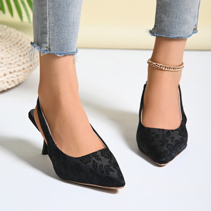 Dame elegante Slingback-pumps med floralt jacquardmønster Stilla