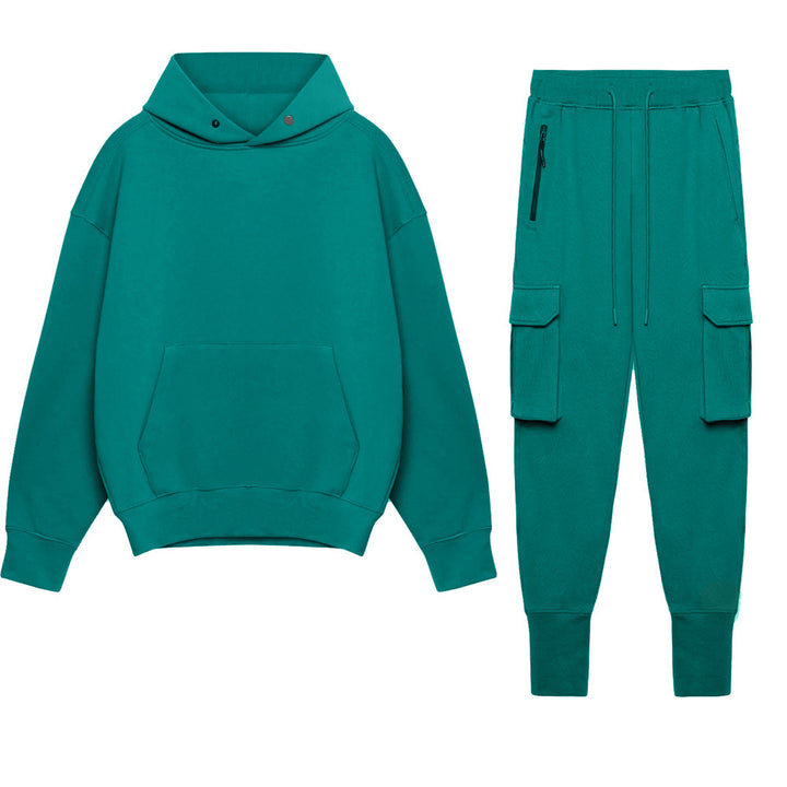 Herre Casual Hoodie med kængurulomme og praktiske cargo-bukser Stilla