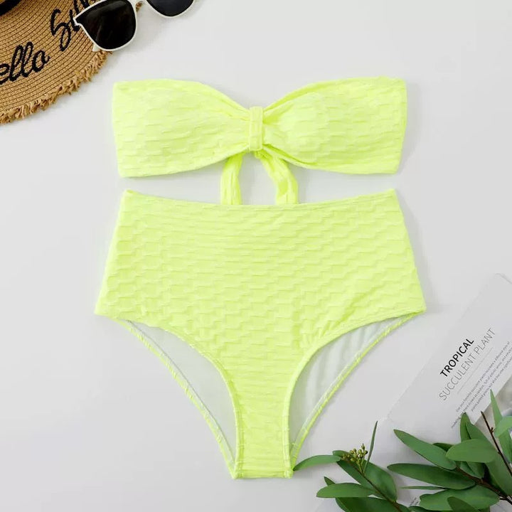 Dame Strapless Høj Taljeret Textureret Bikini Sæt Stilla