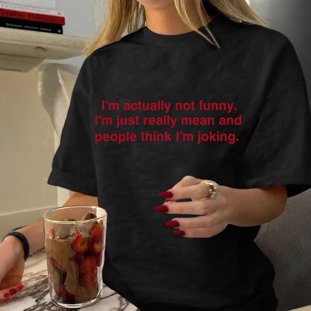 Dame Statement T-shirt med humoristisk tekst Skovae