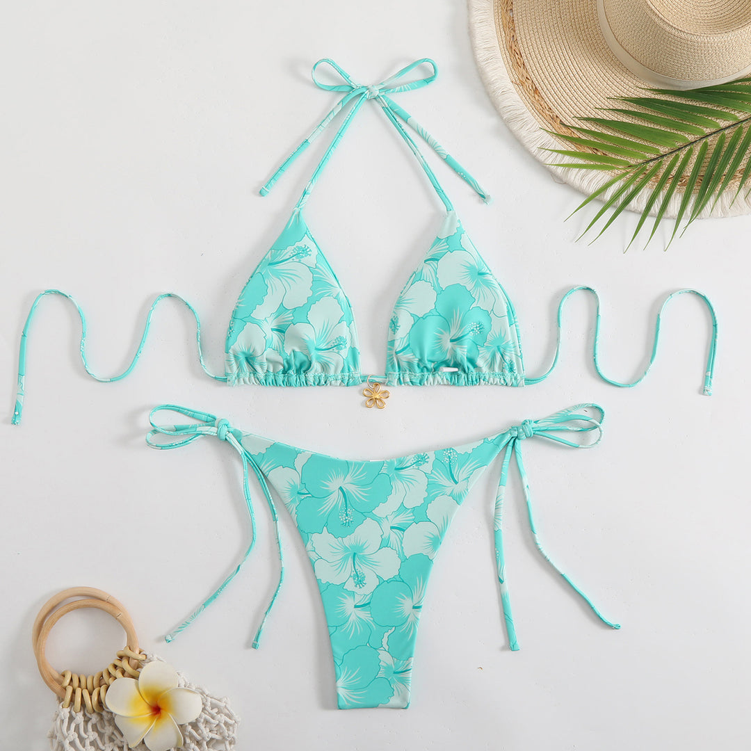 Dame blomster mønster trekant bikini sæt Stilla 1750839272
