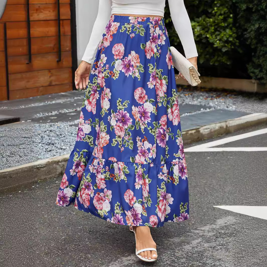 Dame Maxiskørt med voluminøs flæse-stil og blomster mønster Stilla