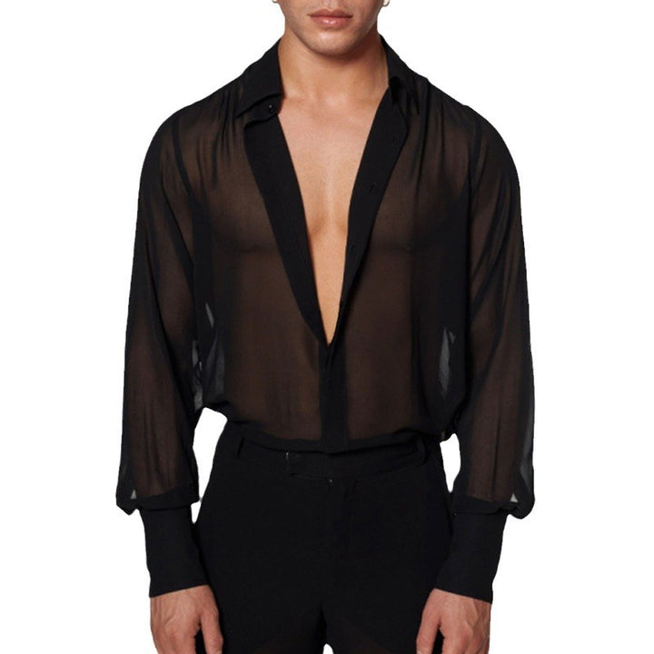 Dame nan semi-transparente langærmet chiffonbluse med skjortekrage og brede manchetter Skovae