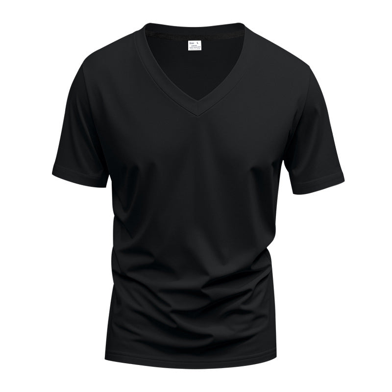 Herrer nan klassisk V-hals T-shirt lavet af fin bomuldsjersey med forstærket nakke og dobbelt søm Skovae