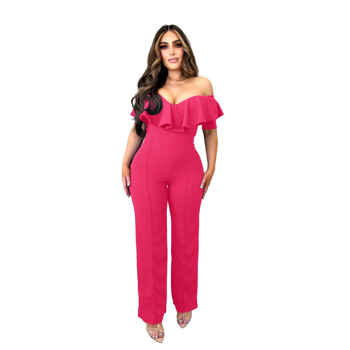 Dame Off-Shoulder Jumpsuit med voluminøst flæsedetalje og figursyngende snit Stilla