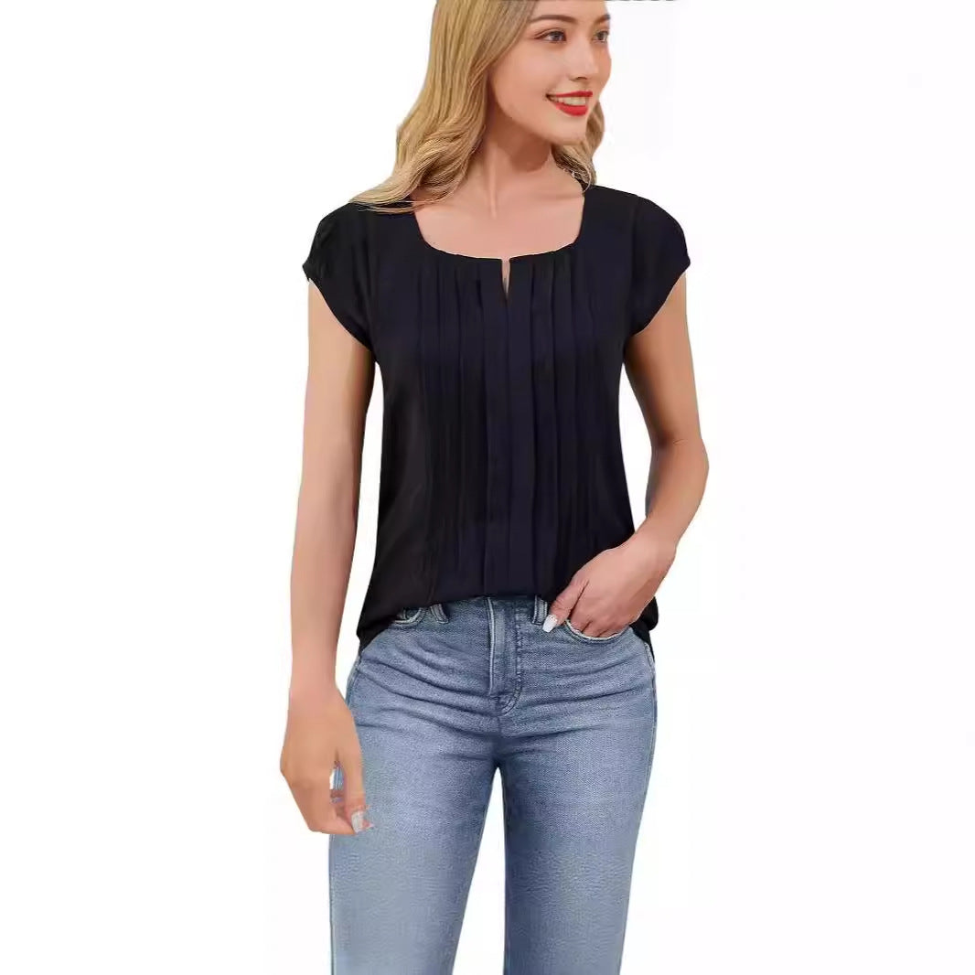 Dame elegant plisseret bluse med V-udskæring Stilla