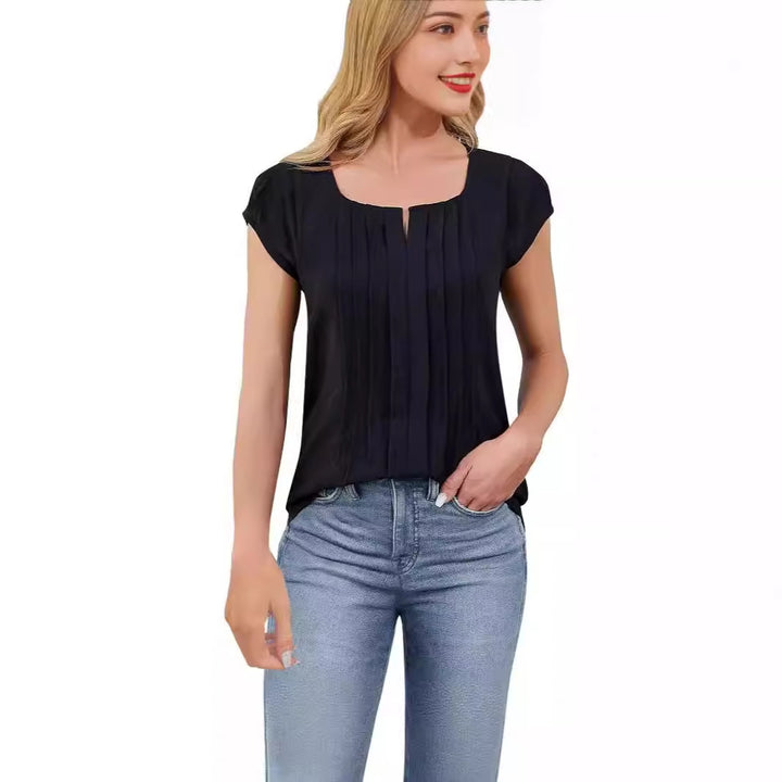 Dame elegant plisseret bluse med V-udskæring Stilla