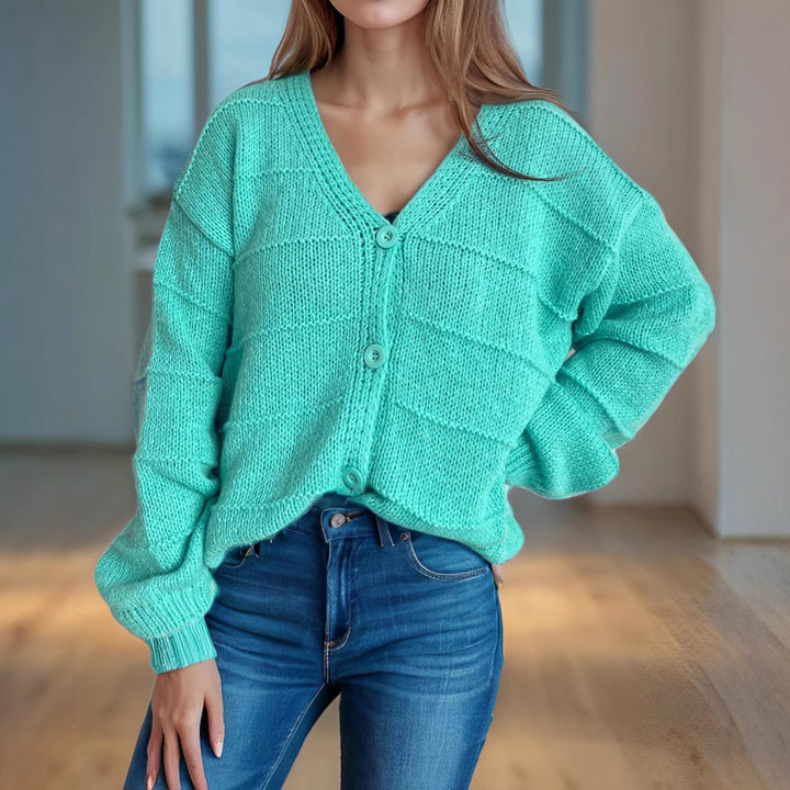 Kvinders afslappede cardigan med dyb V-hals og elegante knapdetaljer Stilla