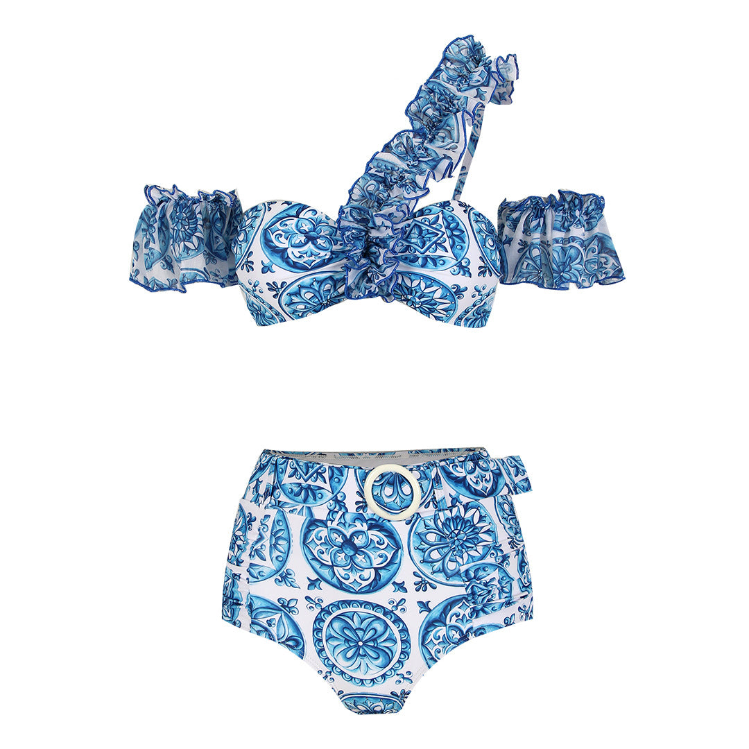 Dame bikini-sæt med charmerende flæse detaljer og moderigtig høj skæring Stilla