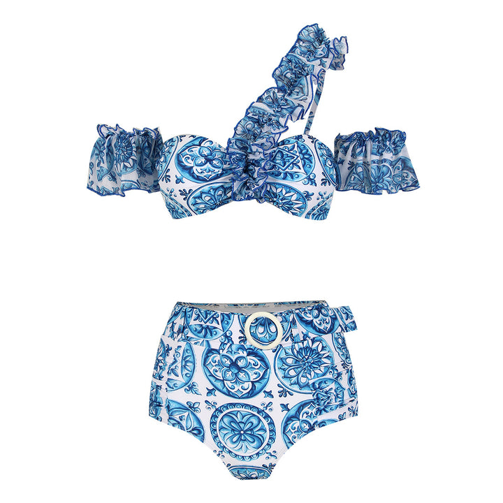 Dame bikini-sæt med charmerende flæse detaljer og moderigtig høj skæring Stilla