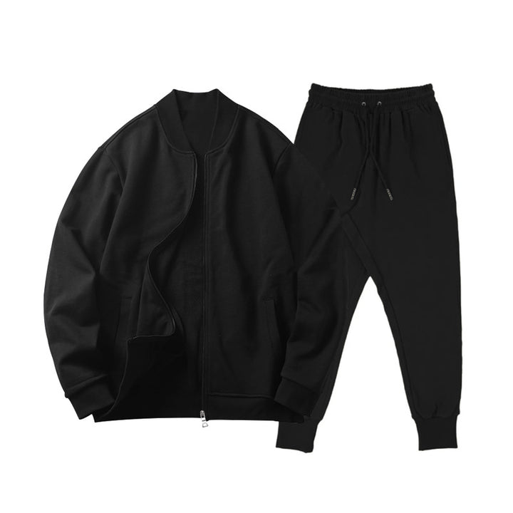 Herrer nan løst skåret sweatshirt sæt med lynlåset bomberjakke og konisk afsluttende joggingbukser i blød bomuldsfleece Skovae
