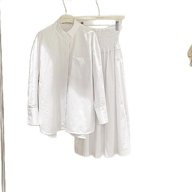 Dame casual bluse skjorte og luftig midi nederdel Stilla