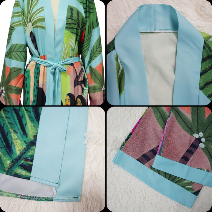 Dame bikini-sæt med blomster strandkimono Stilla