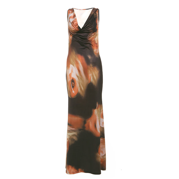 Dame Maxikjole med elegant drapering og unikt floralt design Stilla